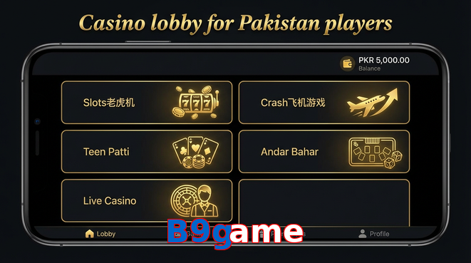Lobby view of B9game for Pakistan users