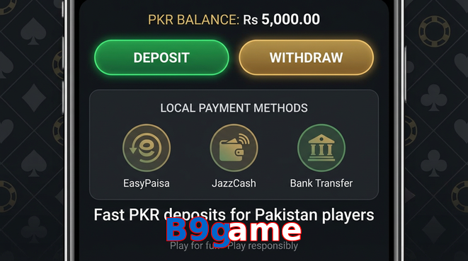 Deposit and withdrawal screen with PKR methods